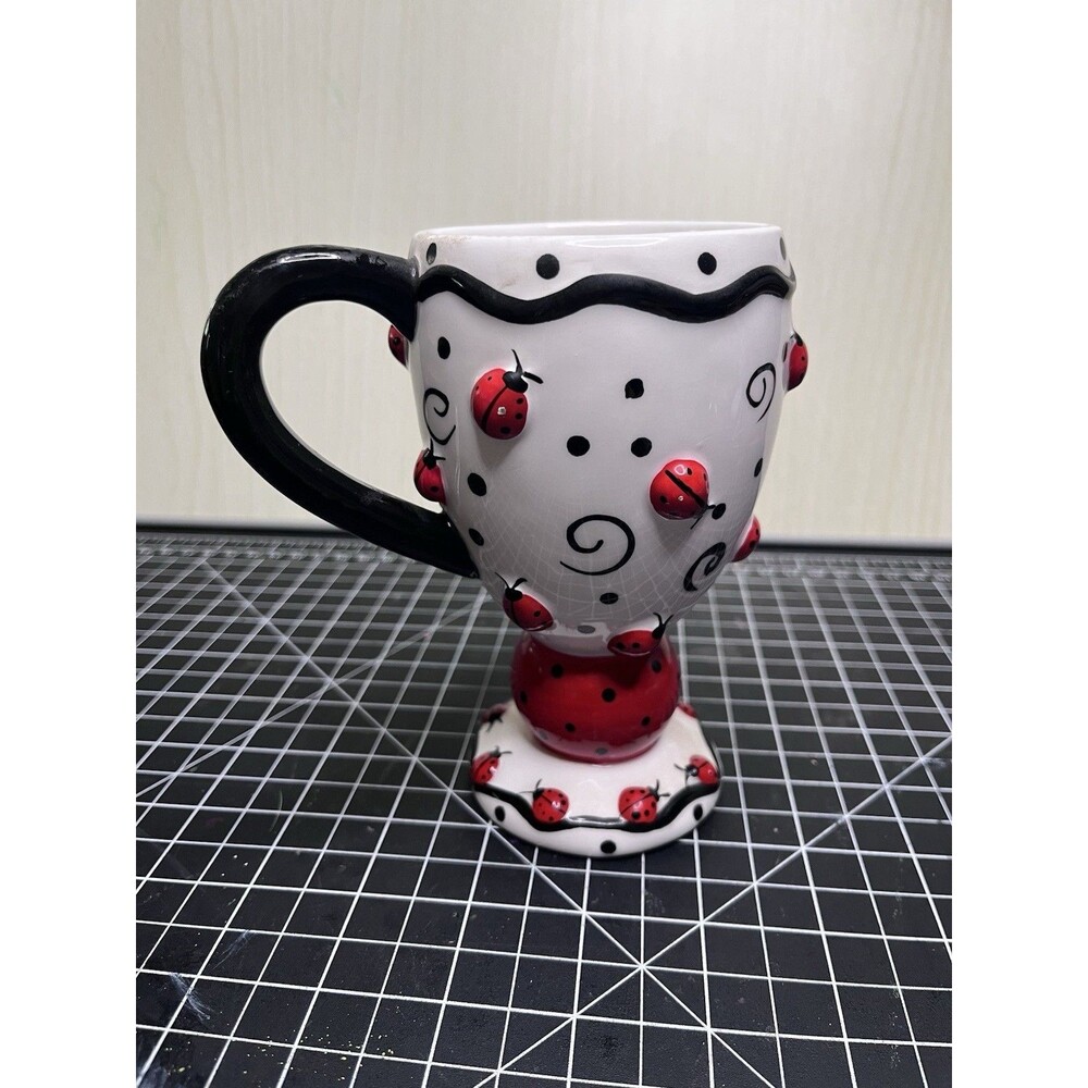 Ladybug Pedestal Footed 3D Coffee/Tea Mug 5.5" by Burton & Burton Vintage 90s